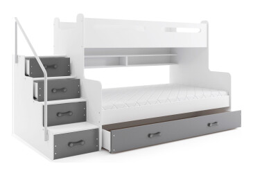 Patrová postel Max 3 bílé / grafit 80x200 / 120x200 + zásuvka, s matrací