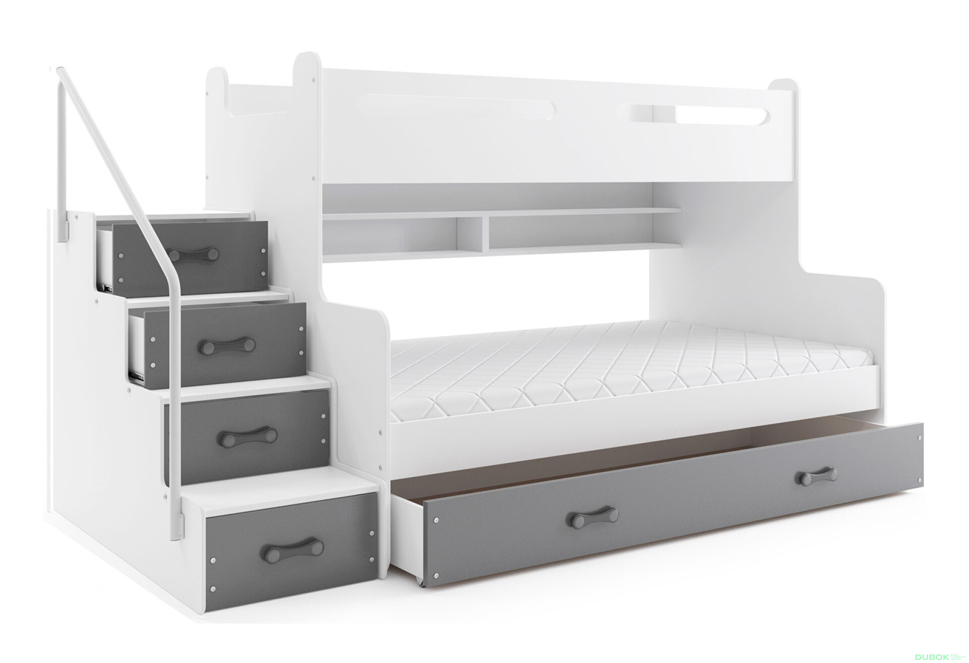 Фото 1 - Patrová postel Max 3 bílé / grafit 80x200 / 120x200 + zásuvka, s matrací