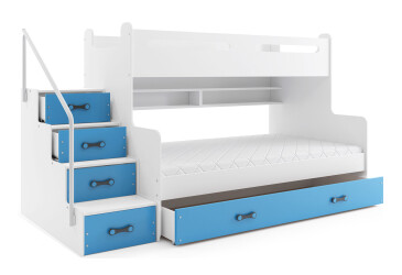 Patrová postel Max 3 bílé / modrý 80x200 / 120x200 + zásuvka, s matrací