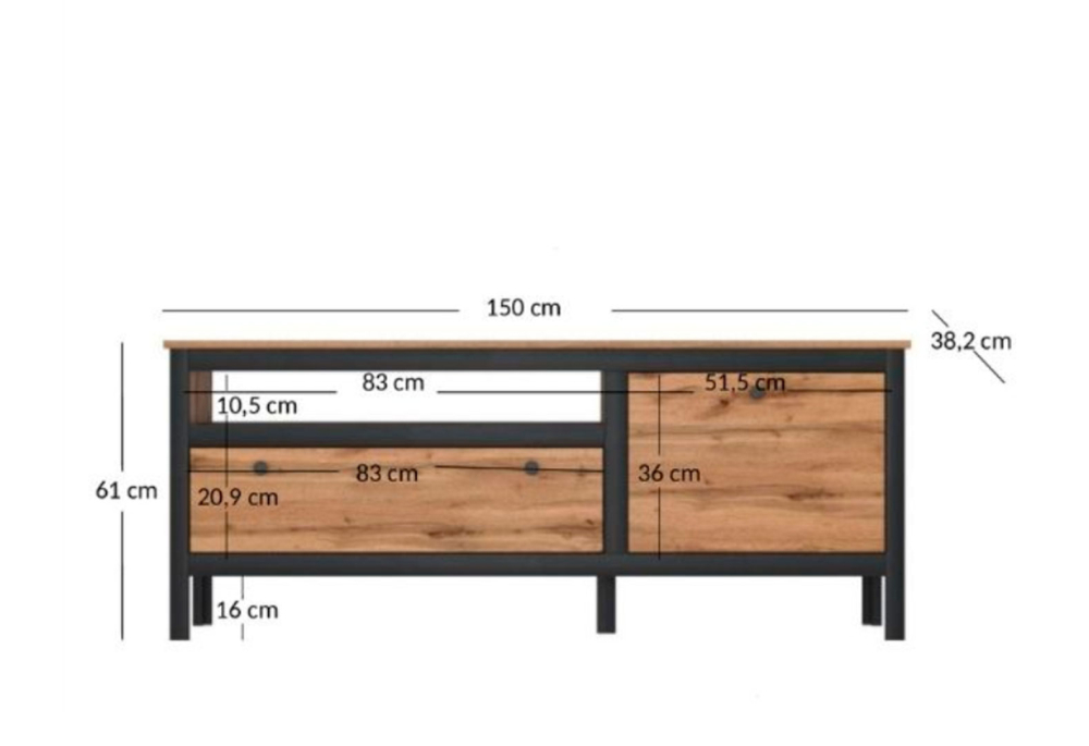 TV stolek 1d1s/150 dub wotan / černý Loft