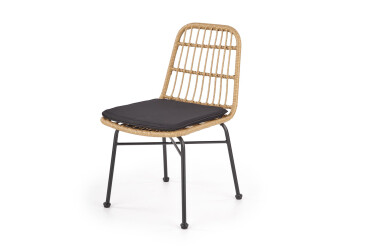 Židle K401 černý kov / ratan, látka černý