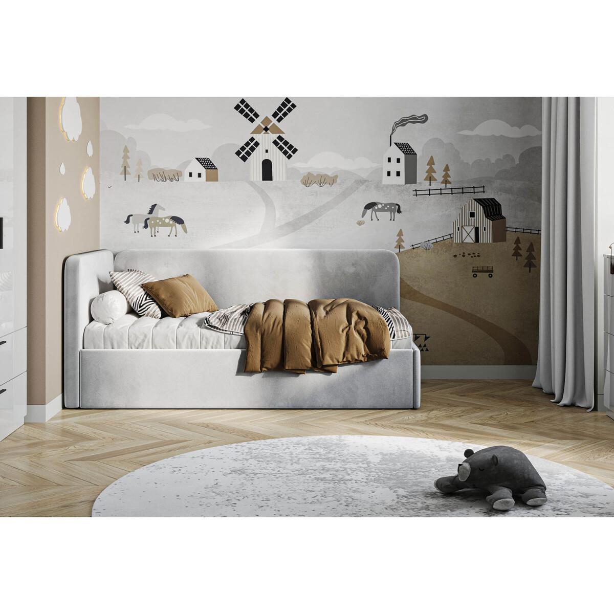 

Postel s roštem, úložným prostorem Happy 90x200 cm Světle šedá
