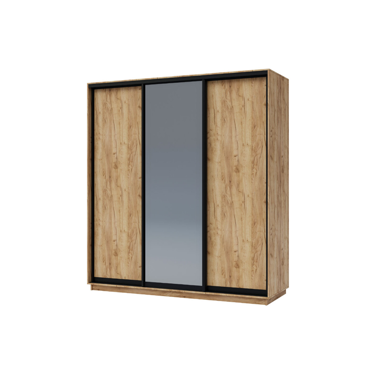 

Skříň 200x240x60 dub kraft zlatý, 2 dřevotříska+1 zrcadlo grafit, černý matný profil