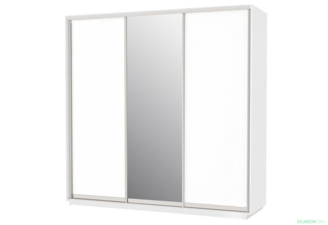 Skříň 200x240x60 nymphaea alba, 2 dřevotříska+1 zrcadlo, stříbrný profil
