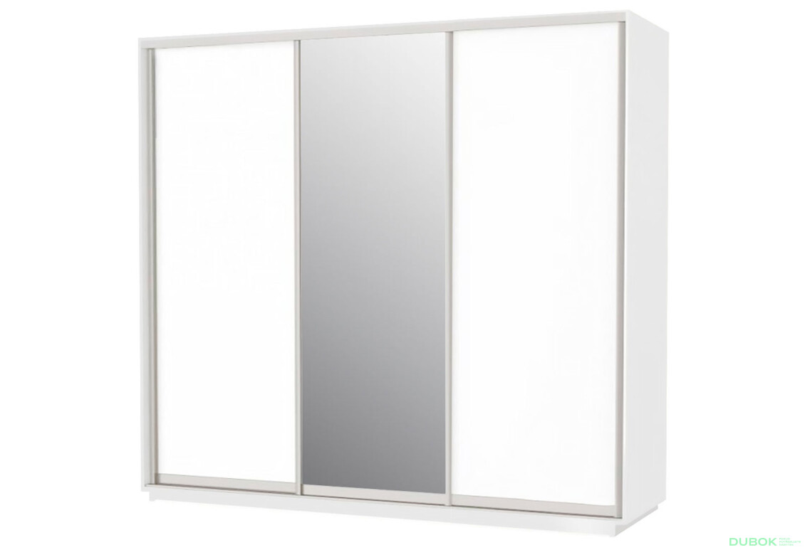 Skříň 250x240x60 nymphaea alba, 2 dřevotříska+1 zrcadlo, stříbrný profil