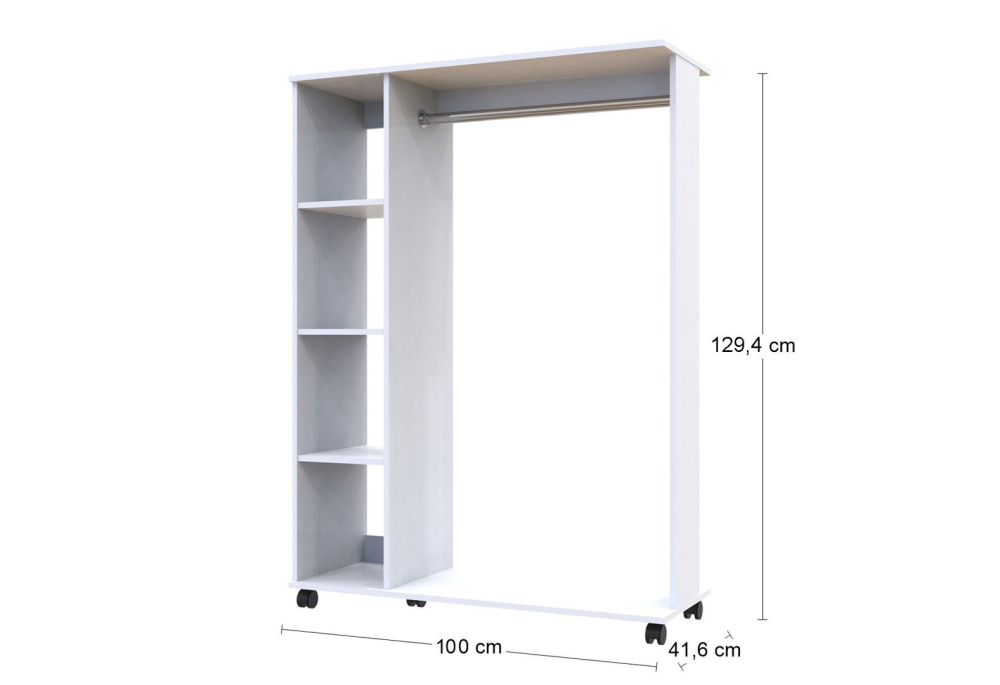 Garderobní stojan s policemi a tyčí D1 100 cm Bílá