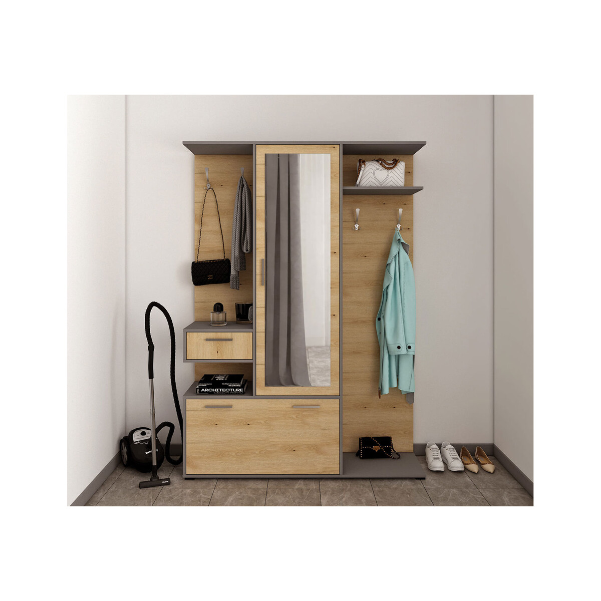 

Předsíňová sestava Finch 145 cm Grafit / Dub artisan