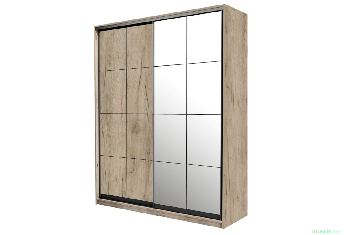 Skříň s posuvnými dveřmi DTD + zrcadlo 150x240x60 cm Loft Lines BL Dub kraft šedý