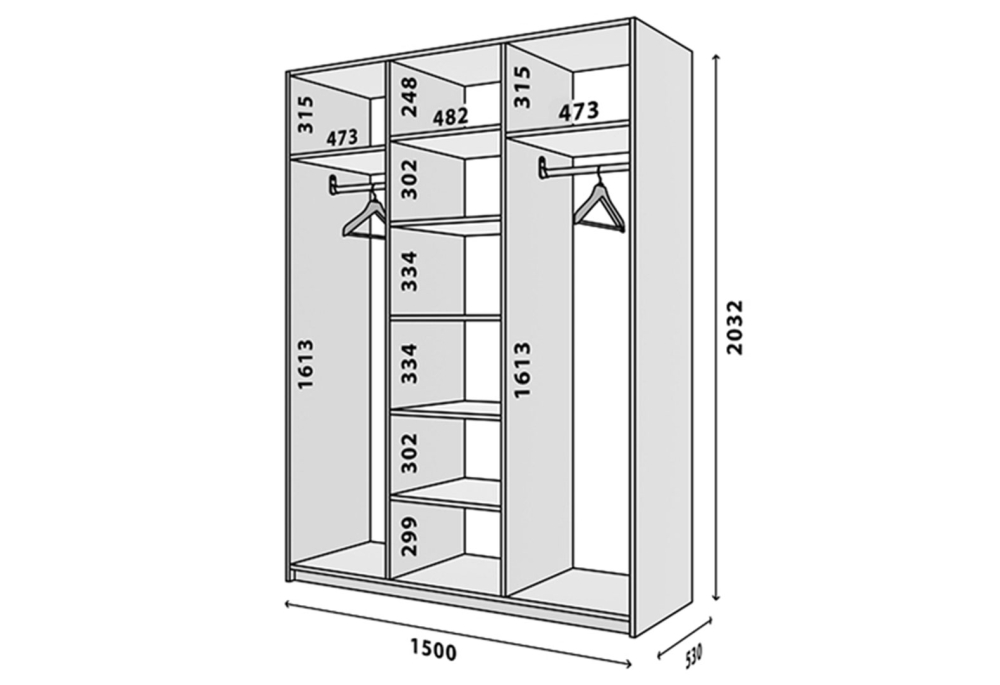 Skříň třídveřová 150 cm Modus 3 DTD Antracit BL - 2