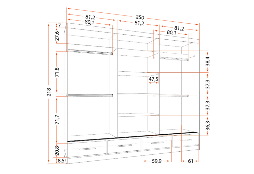 Skříň Florence 3D 250 černý lesk - 3