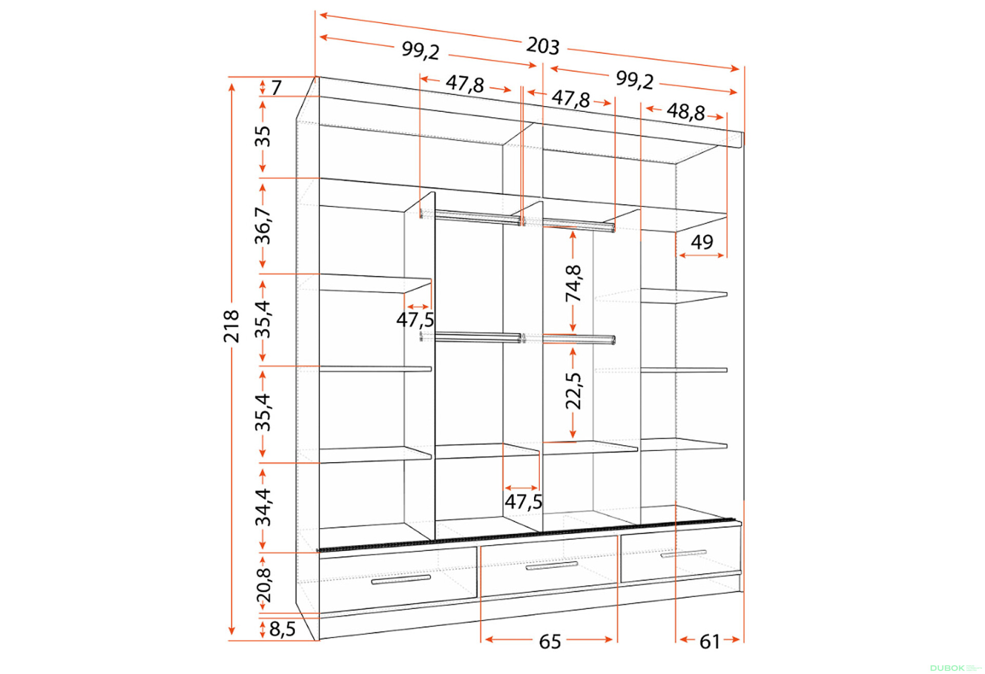 Fotografie 4 - Vlastnosti produktu Skříň Florence 2D 200 bílý mat