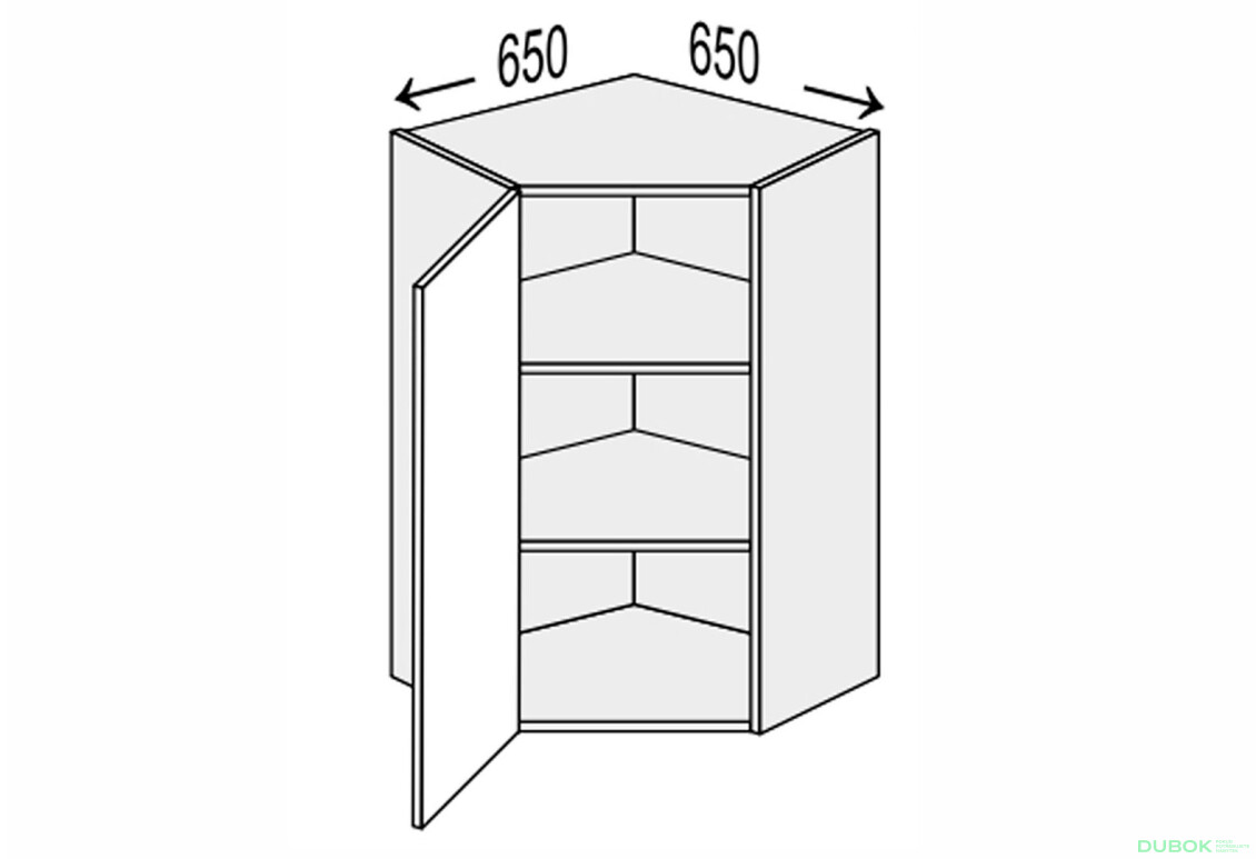Vrchní roh 45°/900 (650x650) 1dveře Pro Blum Mary