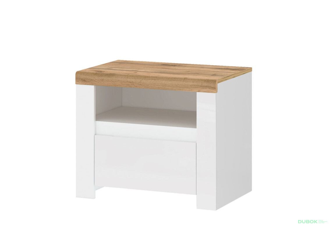 Noční stolek 1s bílý lesk / dub wotan Vigo