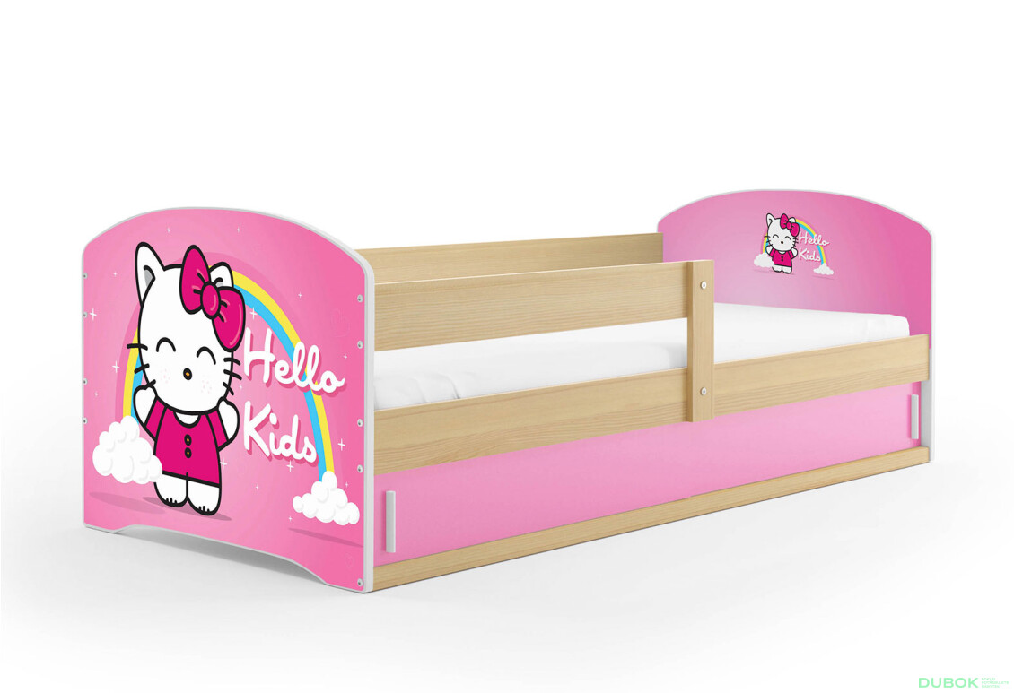 Postel Luki 1 borovice Hello Kids 80x160 cm s roštem, matrací