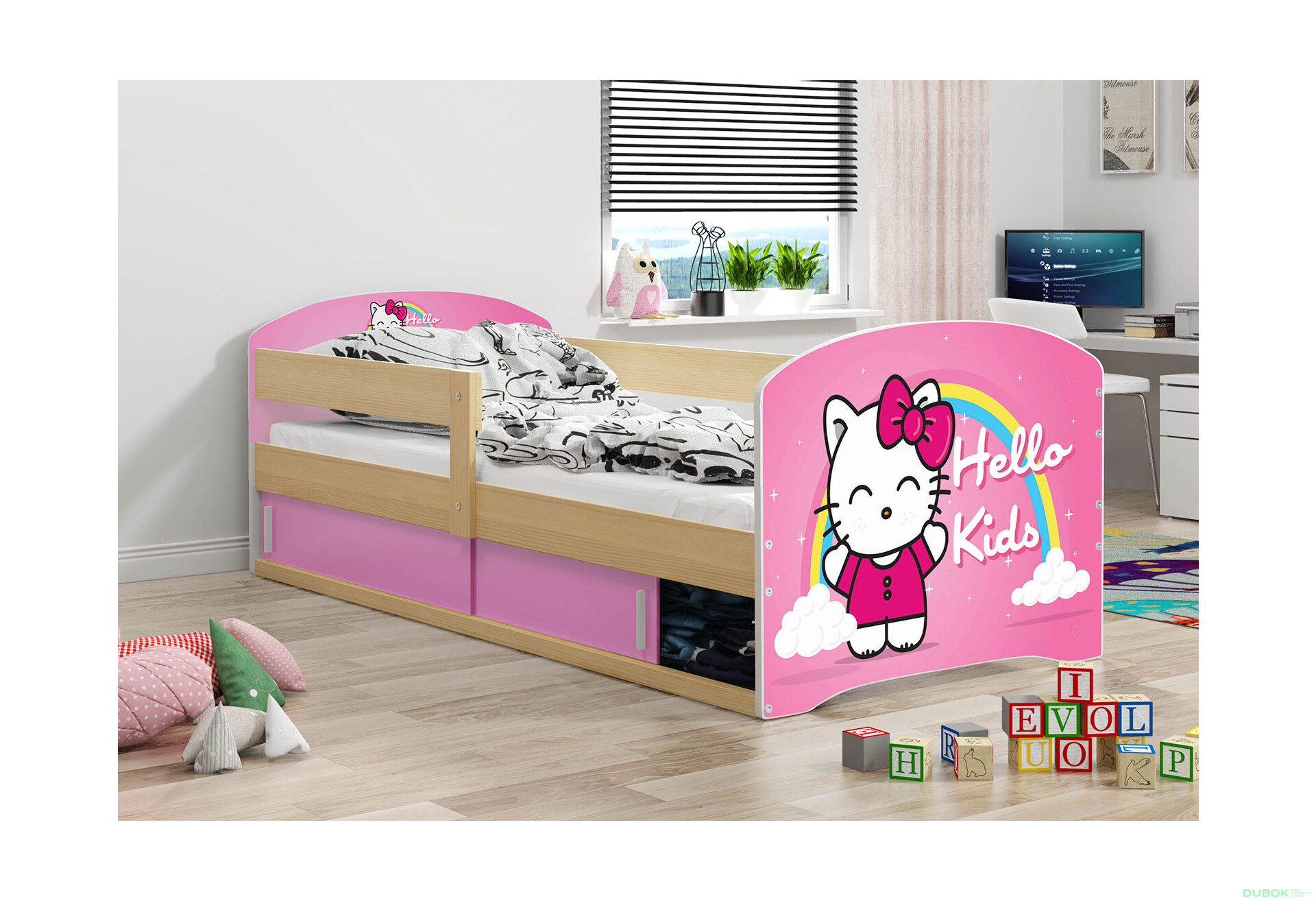 Fotografie 2 - Postel Luki 1 borovice Hello Kids 80x160 cm s roštem, matrací