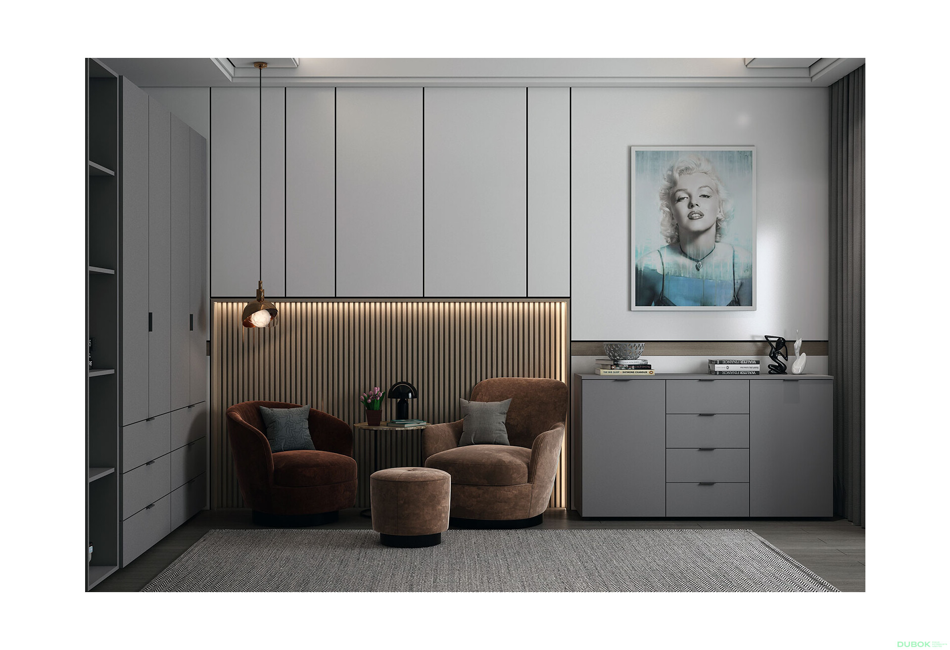 Fotografie 5 - Komoda s dvířky a 4 zásuvkami Ron 5 140 cm Grafit