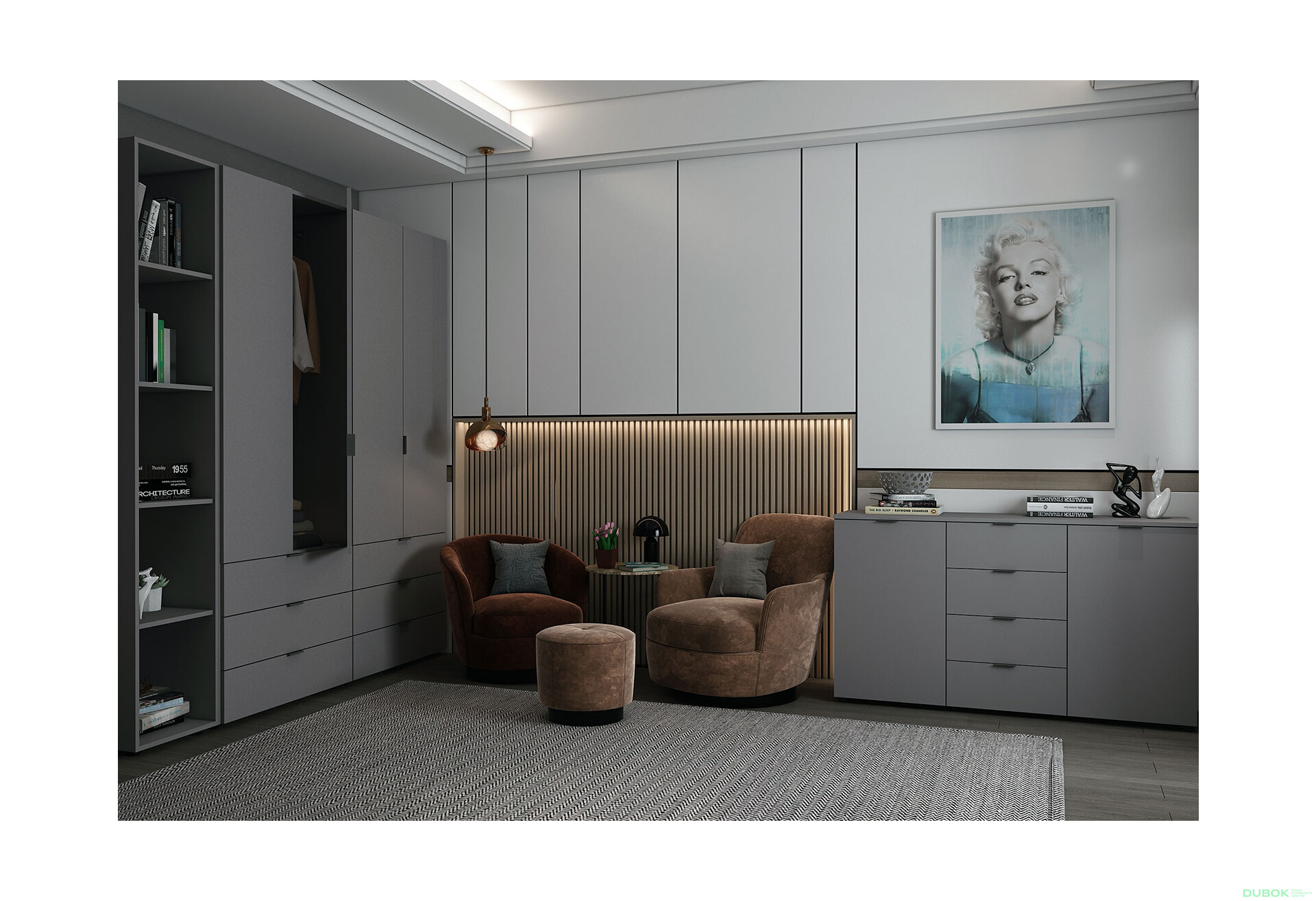 Fotografie 6 - Komoda s dvířky a 4 zásuvkami Ron 5 140 cm Grafit