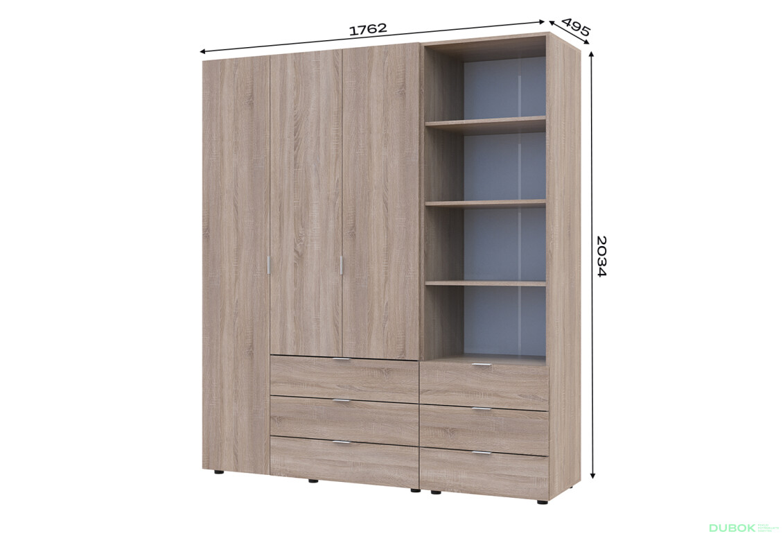 Fotografie 7 - Skříň 3D s regálem se zásuvkami Gelar 176.2 cm dub sonoma