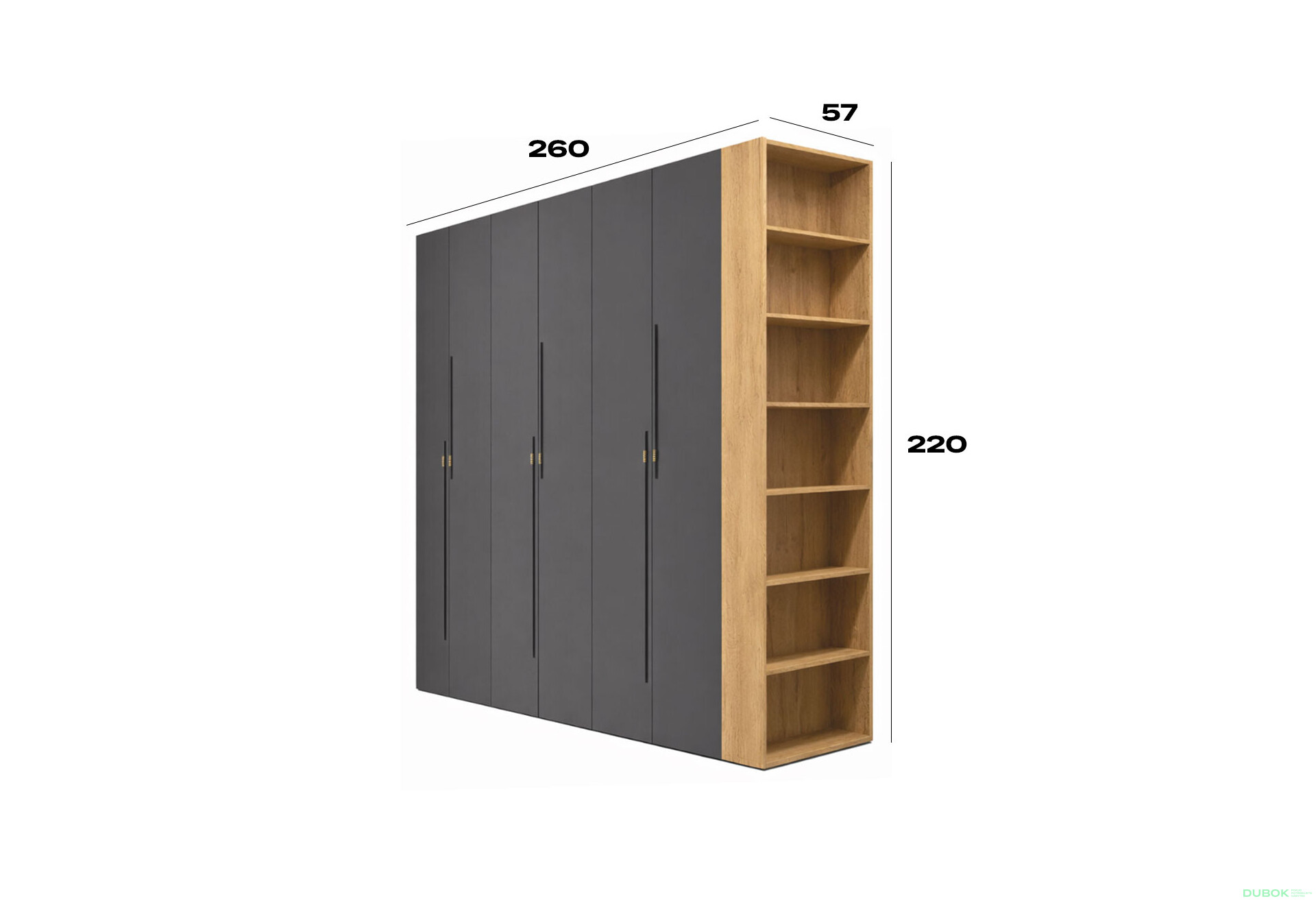 Fotografie 3 - Skříň 6D 260 cm dub appalačský / grafit Space