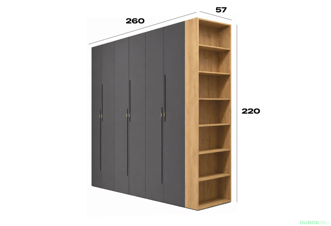 Fotografie 3 - Skříň 6D 260 cm dub appalačský / grafit Space