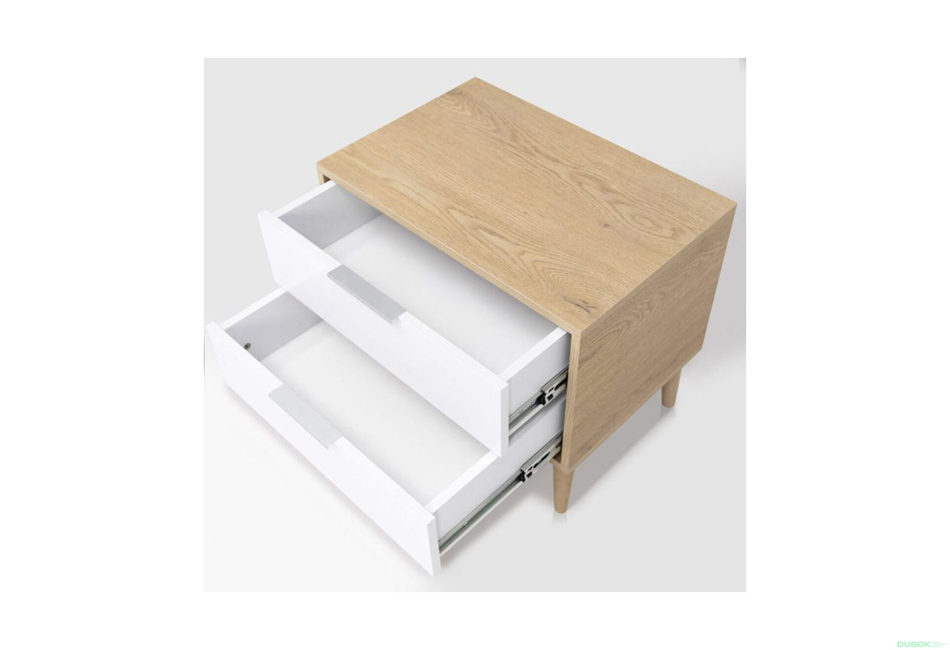 Fotografie 5 - Noční stolek 2šx lesklá bílá / dub cremona Olivia
