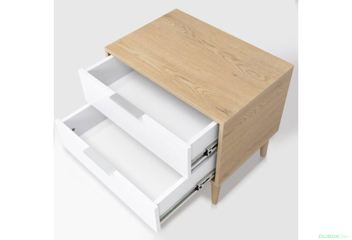 Fotografie 5 - Noční stolek 2šx lesklá bílá / dub cremona Olivia