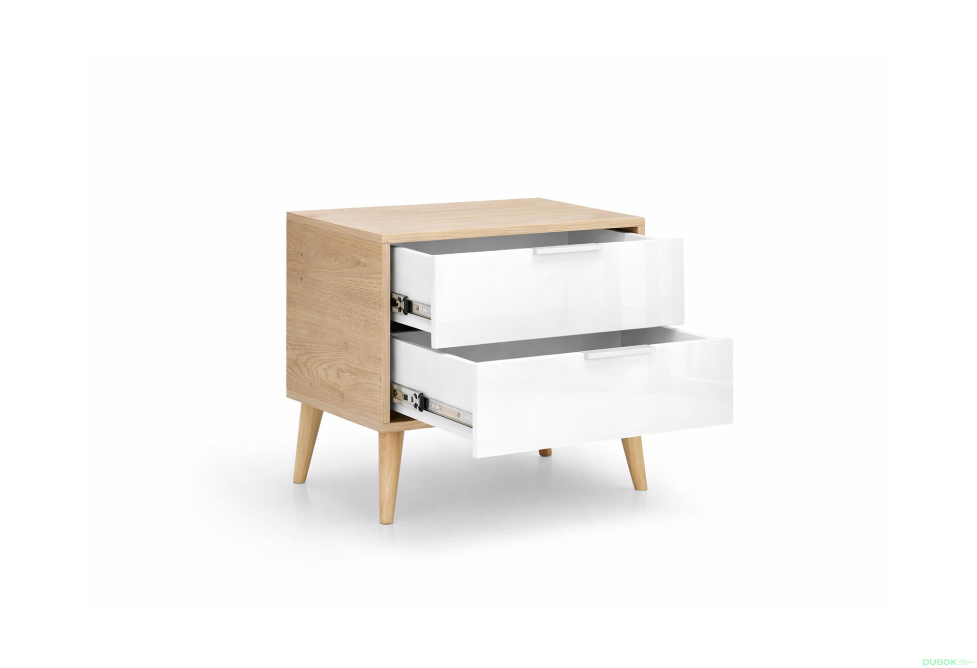 Fotografie 4 - Noční stolek 2šx lesklá bílá / dub cremona Olivia