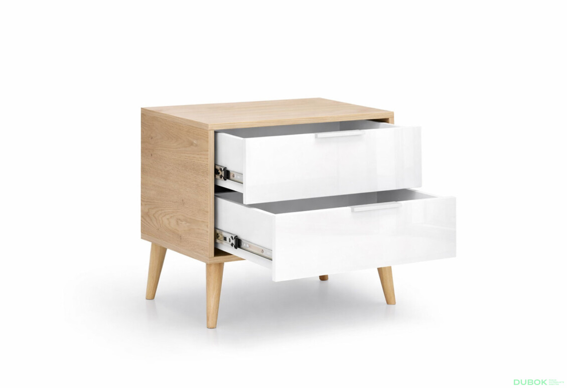 Fotografie 4 - Noční stolek 2šx lesklá bílá / dub cremona Olivia