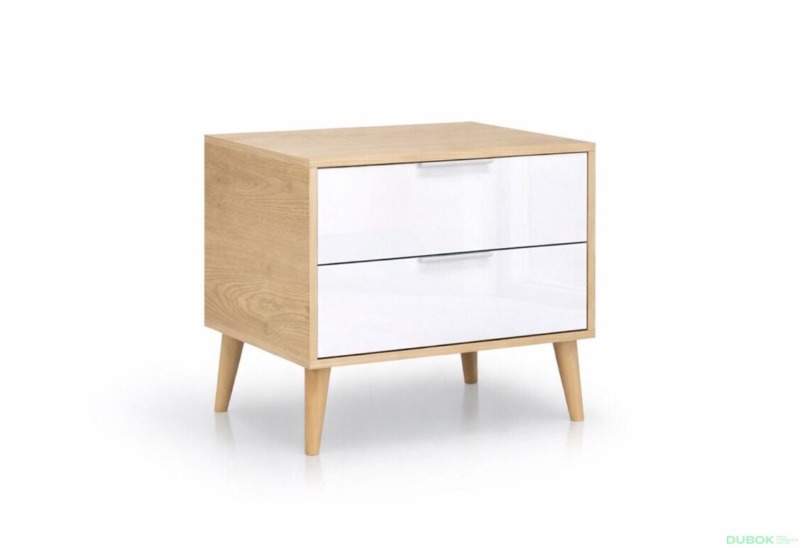 Noční stolek 2šx lesklá bílá / dub cremona Olivia