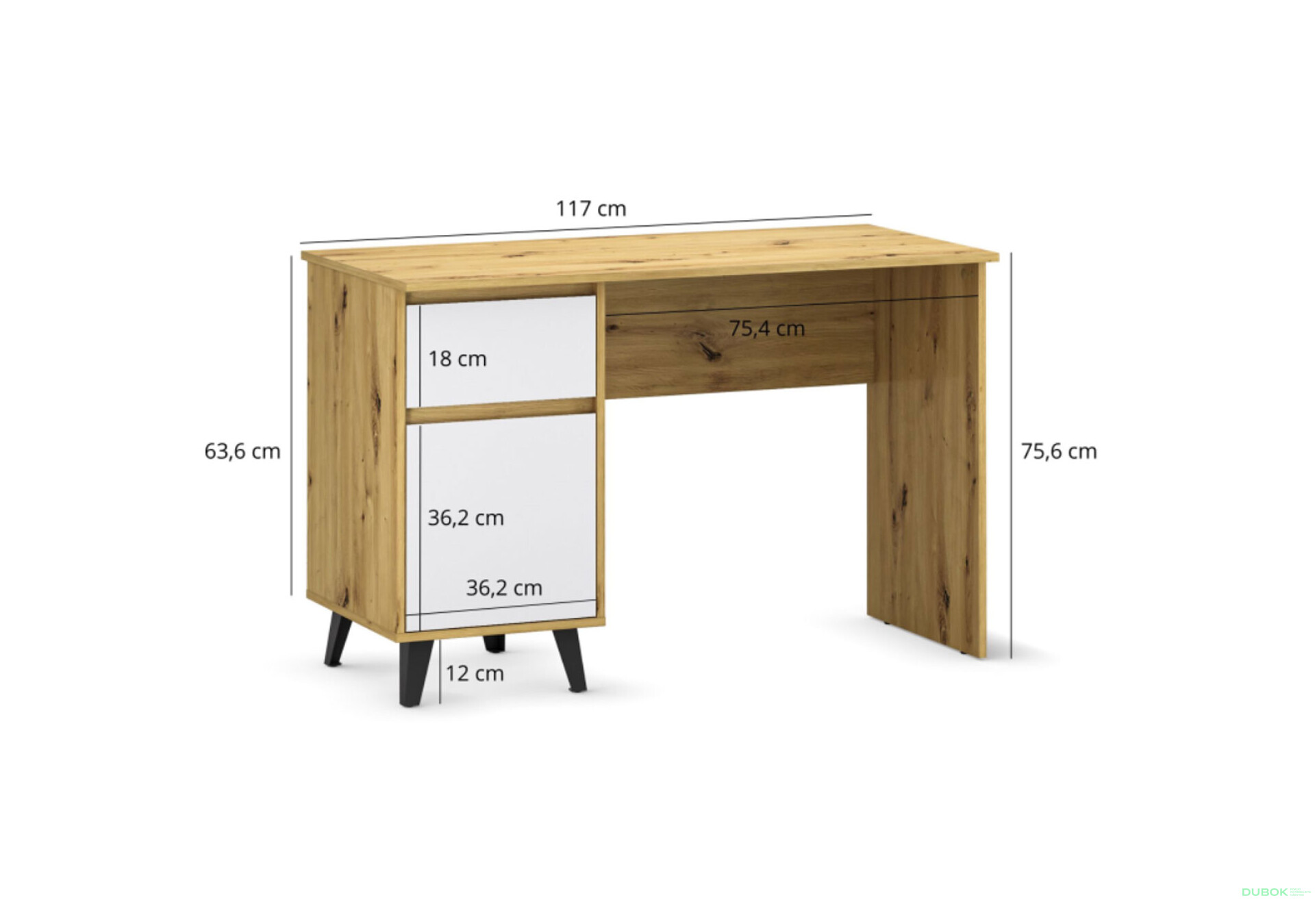 Fotografie 6 - Psací stůl BORG 1d1s/120 dub artisan / bílý