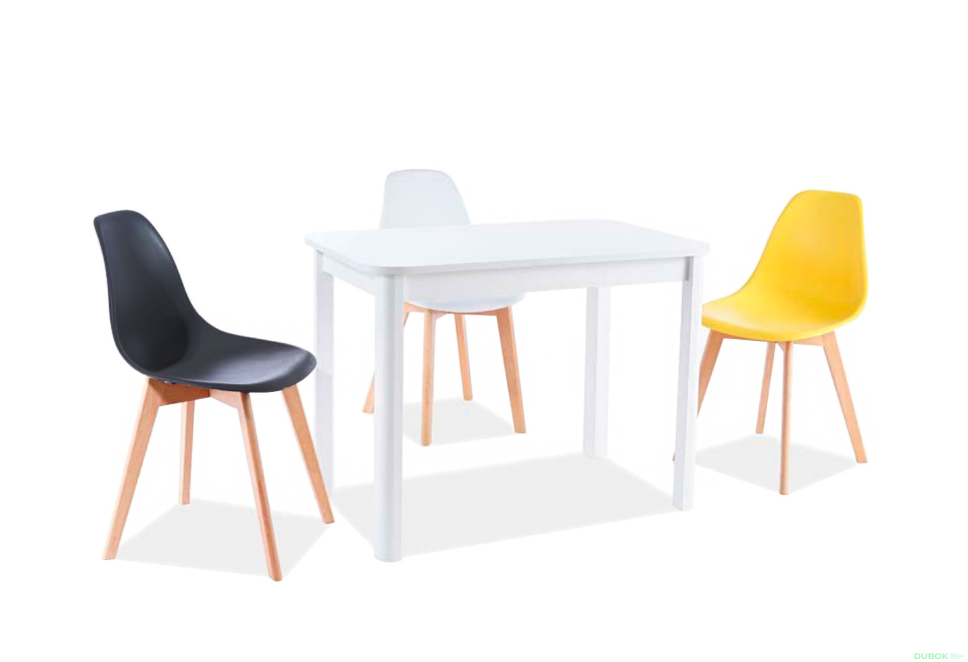 Fotografie 1 - Stůl Diego I 105x65 bílý mat + 3 židle Moris PP černý, bílý, žlutý