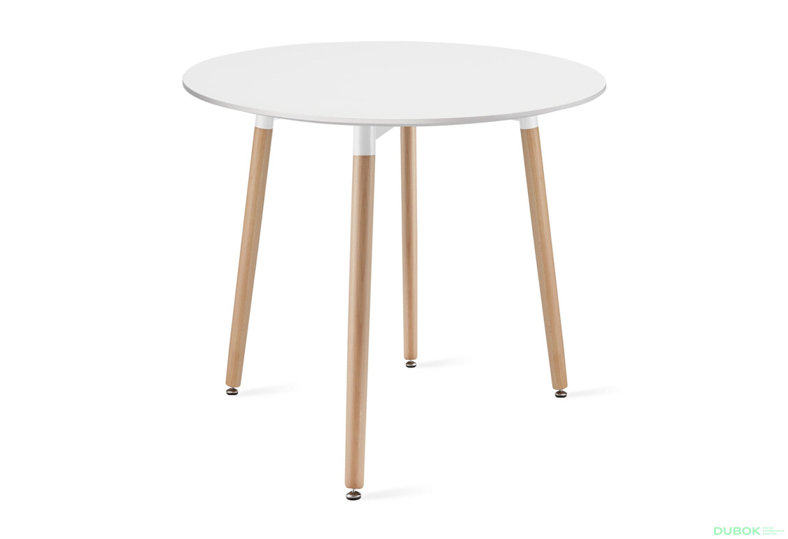 Stůl KAMI Kulatý 80cm - bílý / přírodní nohy