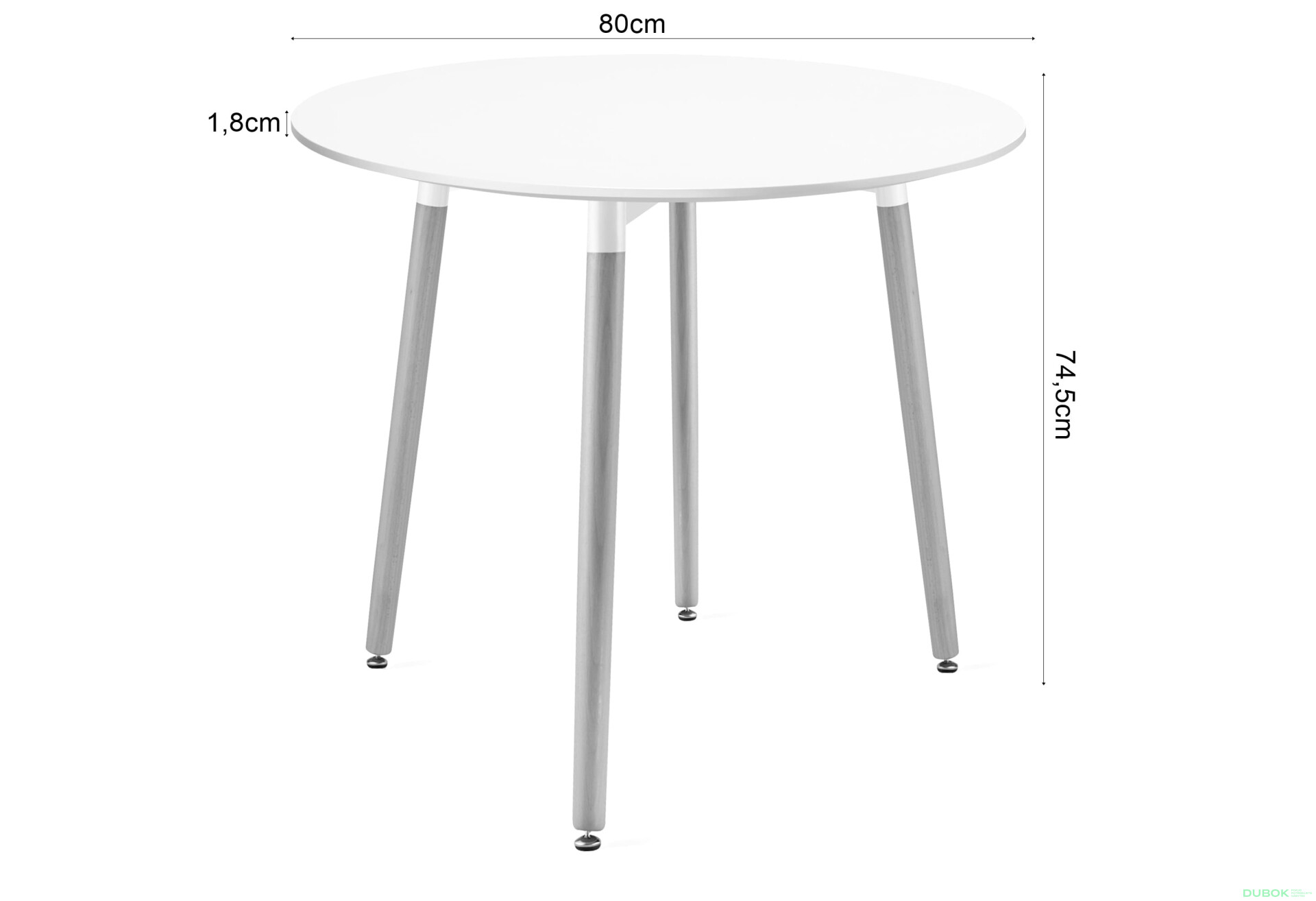 Fotografie 4 - Stůl KAMI Kulatý 80cm - bílý / přírodní nohy