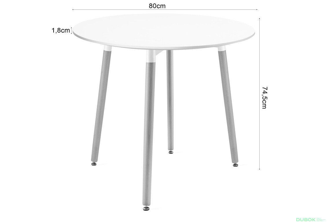 Fotografie 4 - Stůl KAMI Kulatý 80cm - bílý / přírodní nohy