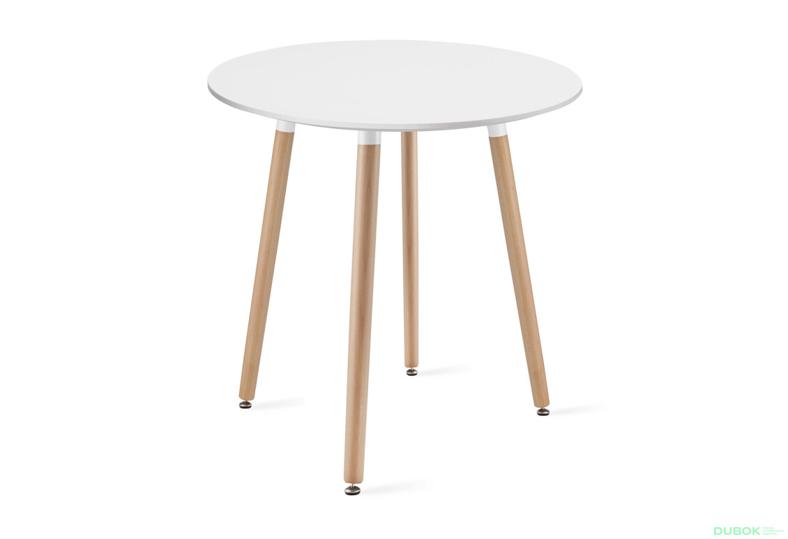 Stůl KAMI Kulatý 60cm - bílý / přírodní nohy