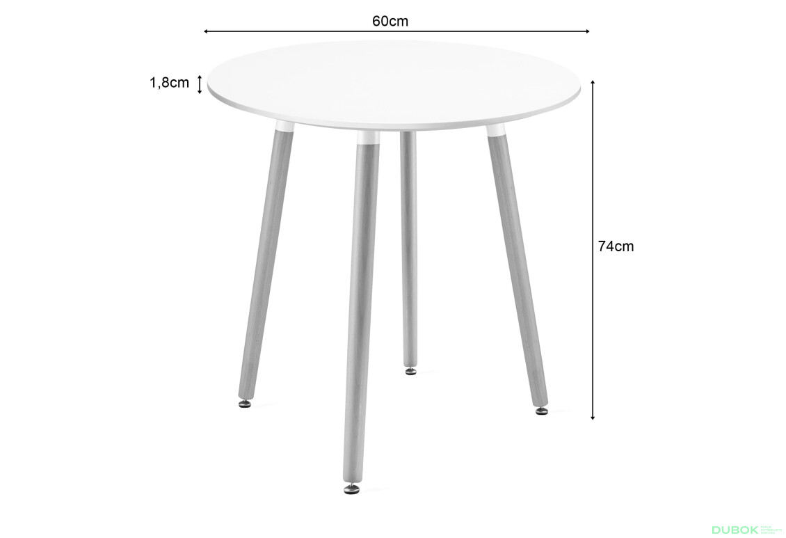 Fotografie 4 - Stůl KAMI Kulatý 60cm - bílý / přírodní nohy