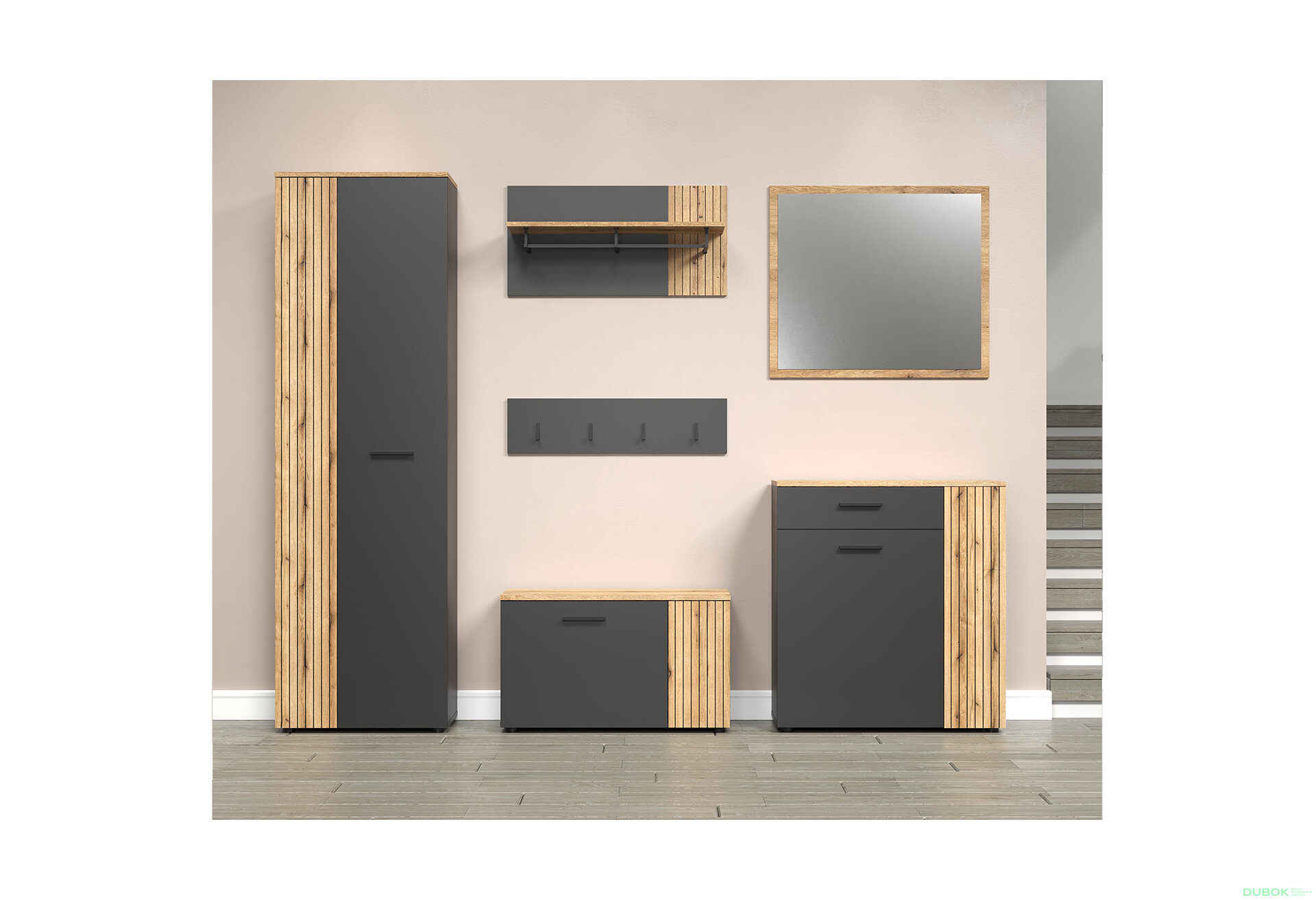 Fotografie 5 - Série do předsíně Esteban grafit / dub evok