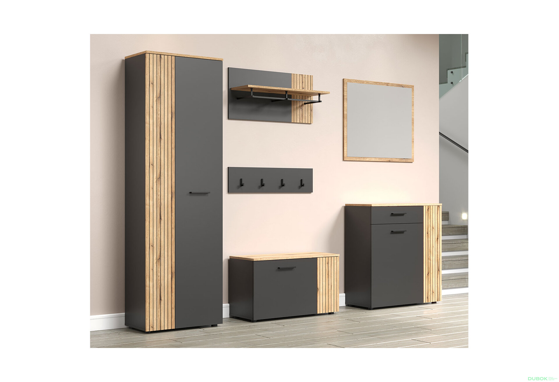 Fotografie 6 - Série do předsíně Esteban grafit / dub evok