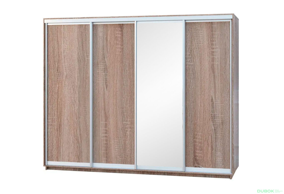 Skříň s posuvnými dveřmi 2200x3000x600 3LTD 1 zrcadlo dub sonoma, profil stříbrný