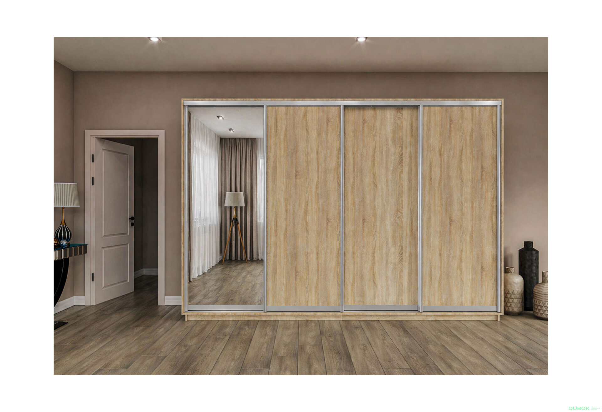 Fotografie 2 - Skříň s posuvnými dveřmi 2200x3000x600 3LTD 1 zrcadlo dub sonoma, profil stříbrný