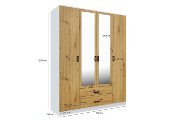 Skříň Kami se zrcadlem 4d2s bílá / dub artisan
