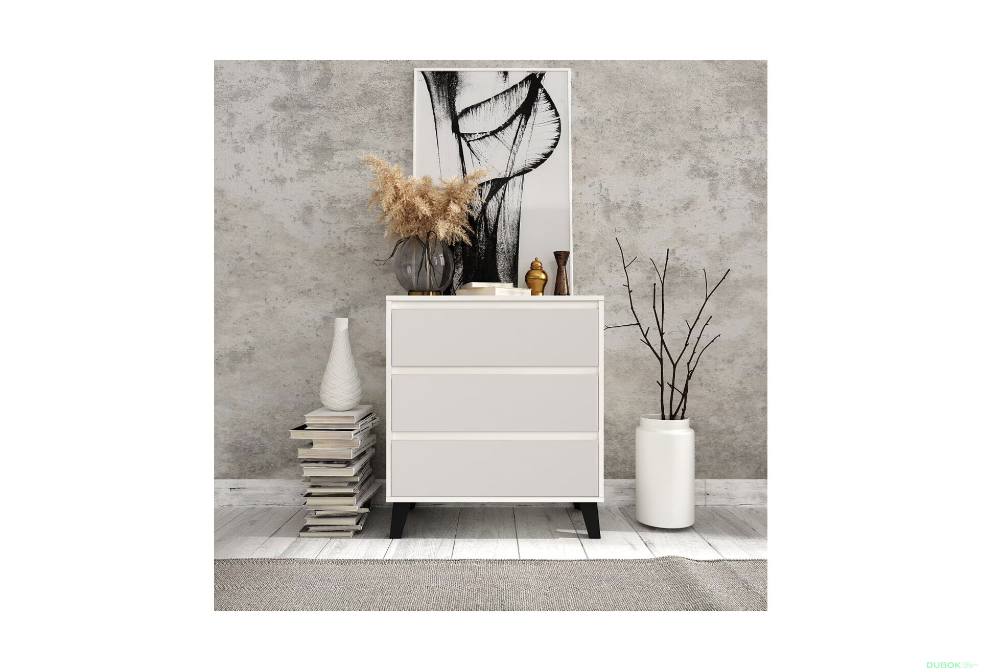 Fotografie 2 - Komoda Borg 3s/70 bílá / kašmír