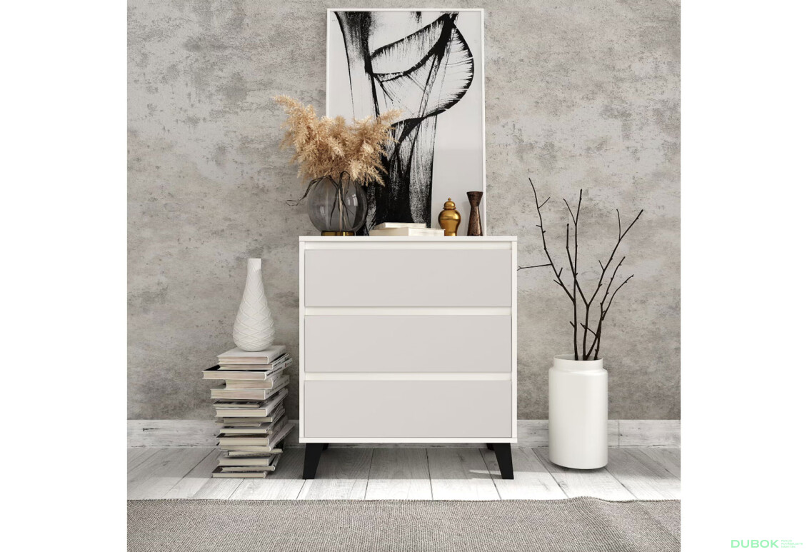 Fotografie 2 - Komoda Borg 3s/70 bílá / kašmír