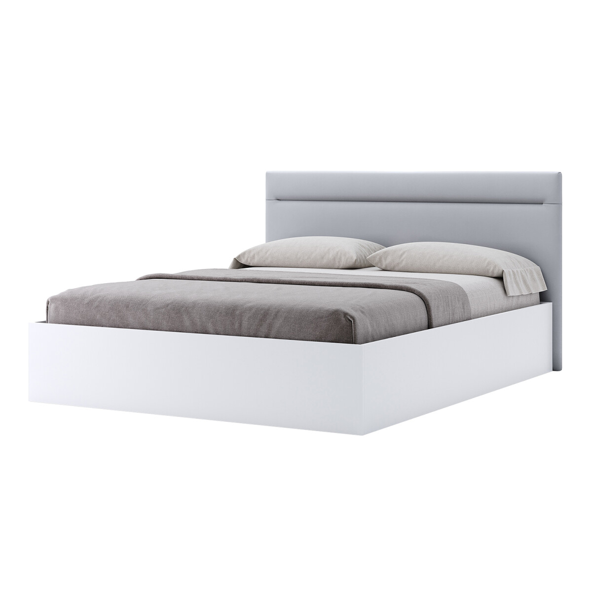 

Postel 1,8x2,0 s čalouněným měkkým čelem a výklopným roštem, s rámem bílý lesk Family