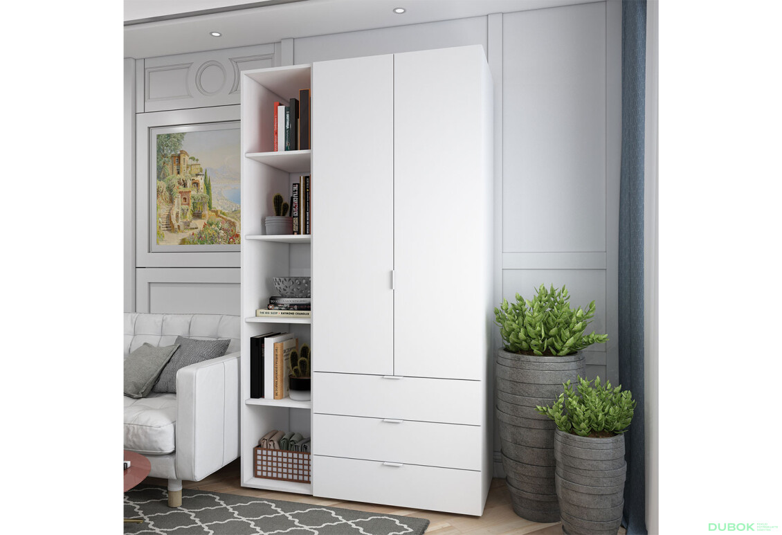 Fotografie 2 - Skříň dvoudveřová s regálem Gelar 115.7 cm Bílá