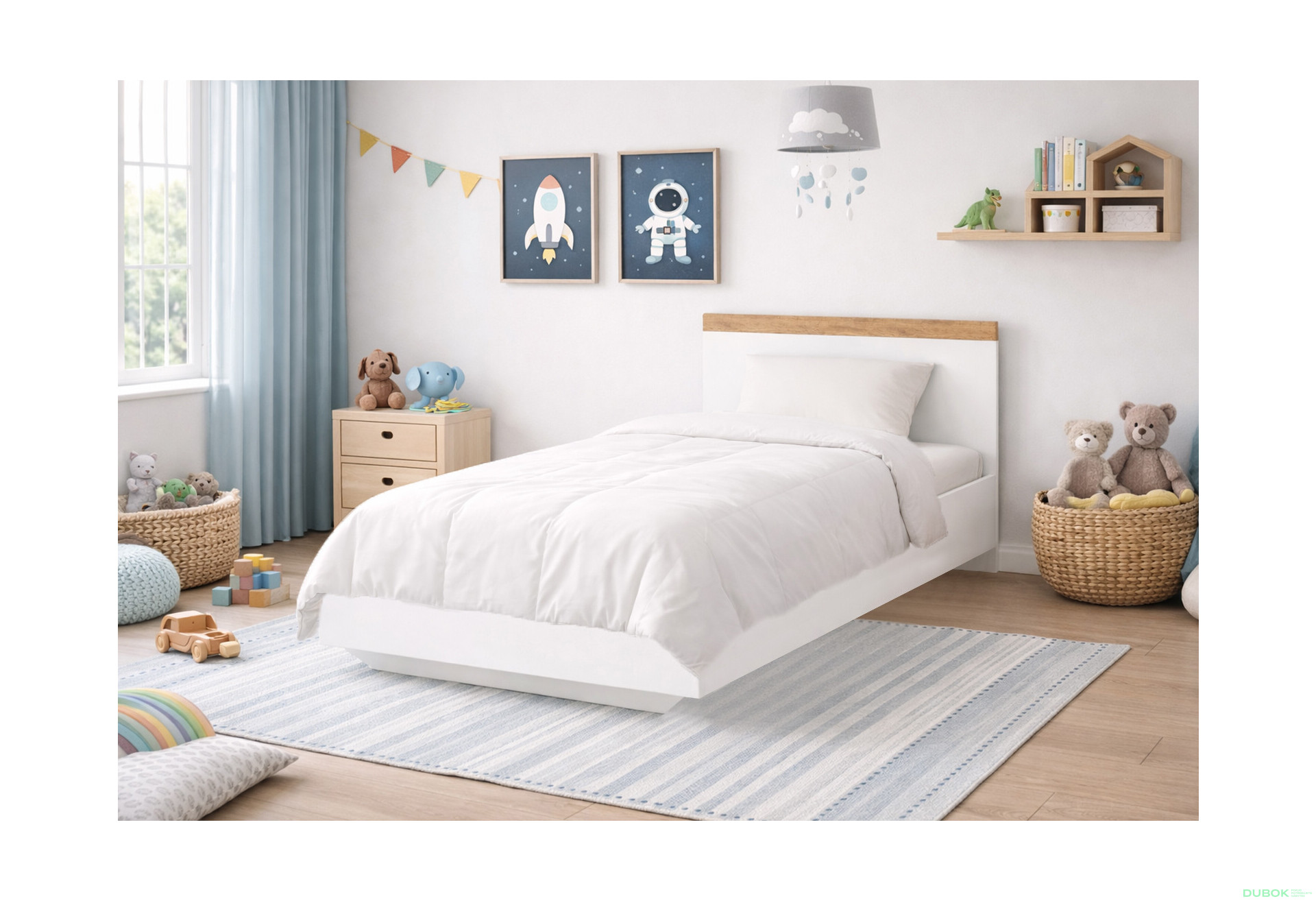 Fotografie 2 - Postel 90x200 bílý / dub wotan Vigo