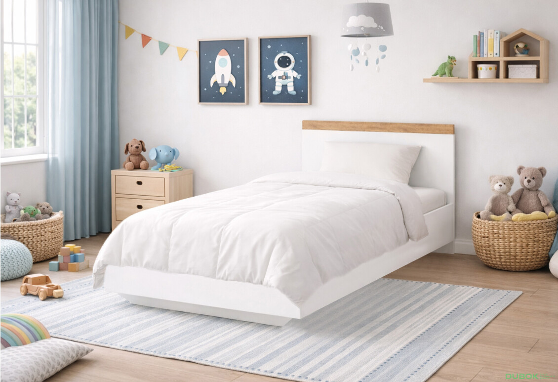 Fotografie 2 - Postel 90x200 bílý / dub wotan Vigo