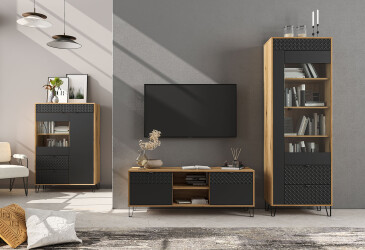 Obývací sestava 3.0 m dub evok / černý Bellano