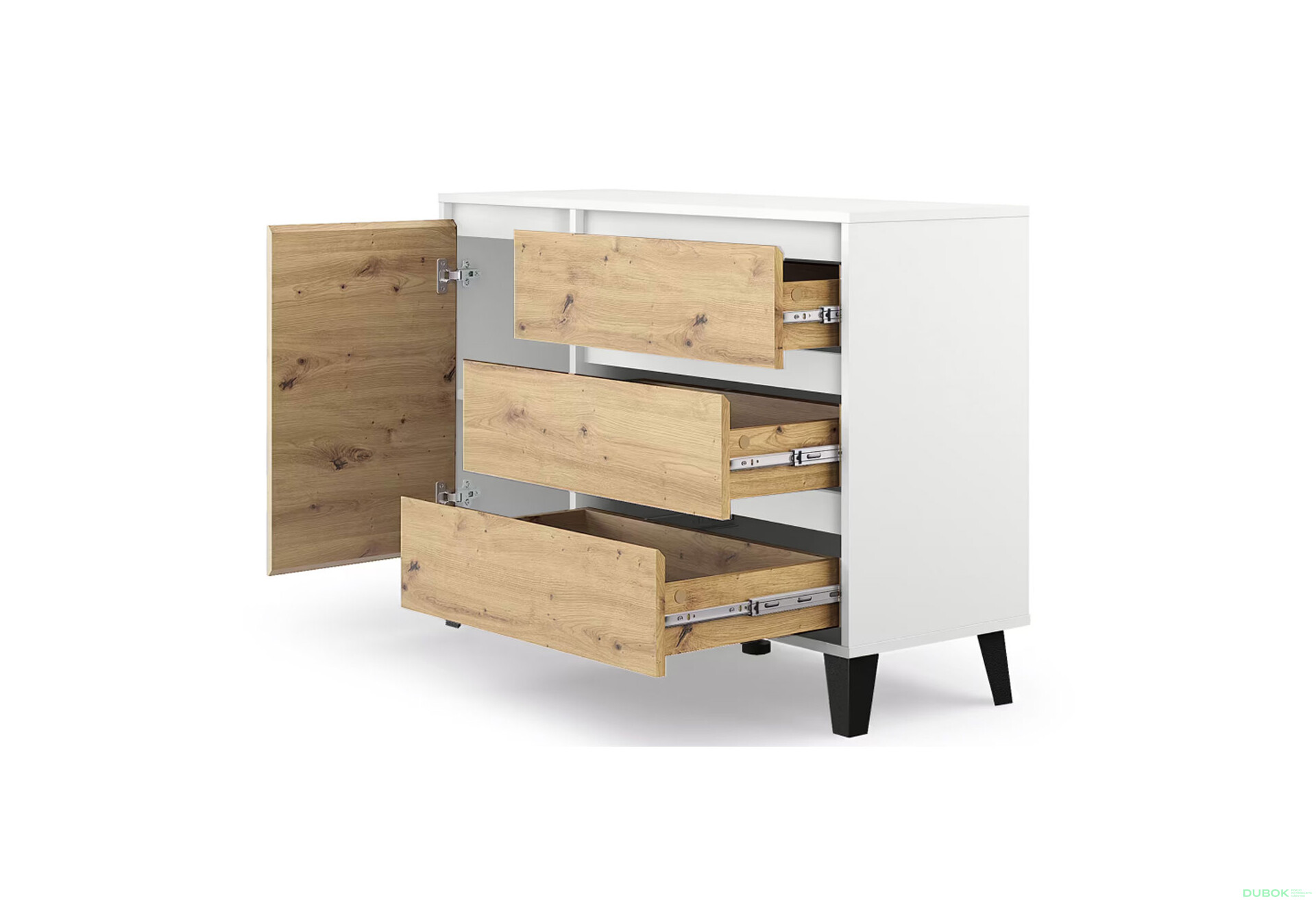 Fotografie 4 - Komoda Borg 1d3s bílá / dub artisan