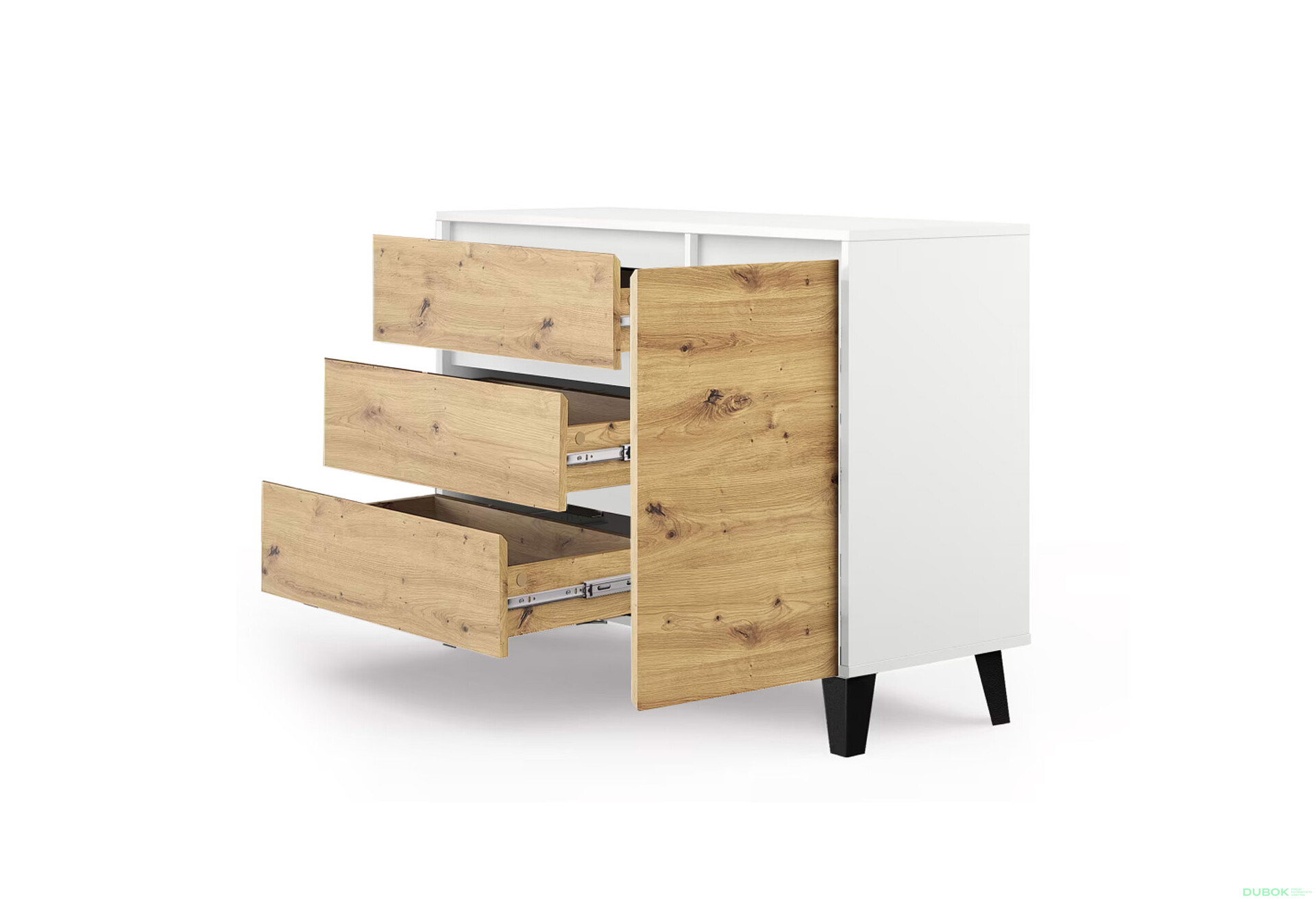 Fotografie 5 - Komoda Borg 1d3s bílá / dub artisan